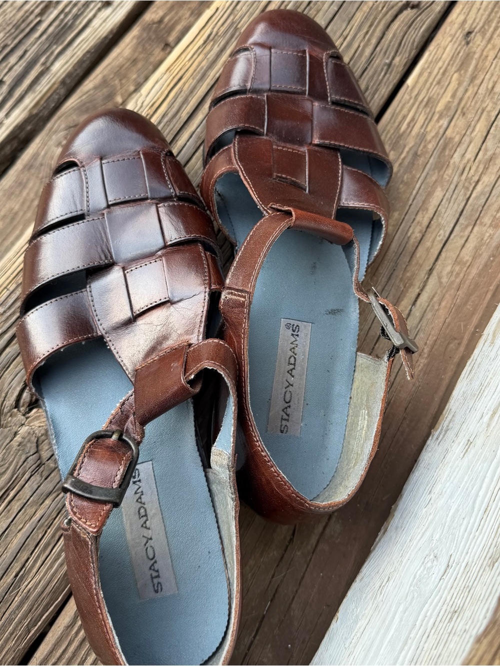Stacy Adams Brown Leather Fisherman Sandals Men’s Size 10.5M Woven Buckle